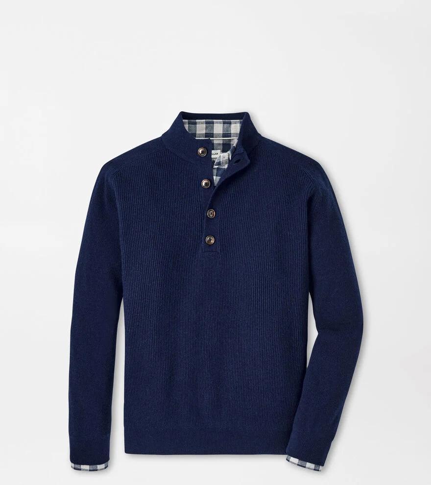 Peter Millar Mens Ruxton Rib Button Mock Sweater | Color: Navy | Size: XL Product Image