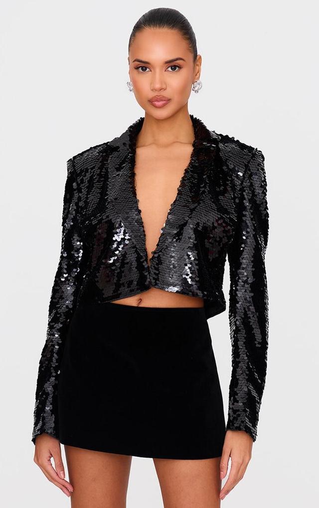 Black Cropped Sequin Blazer Product Image