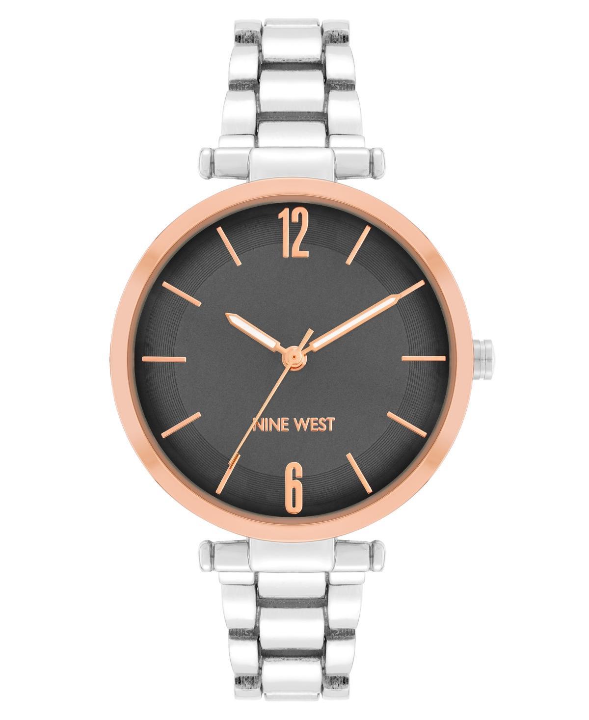 Nine West Womens Quartz Silver-Tone Alloy Link Bracelet Watch, 36mm - Gray, Silver-Tone, Rose Gold-Tone Product Image