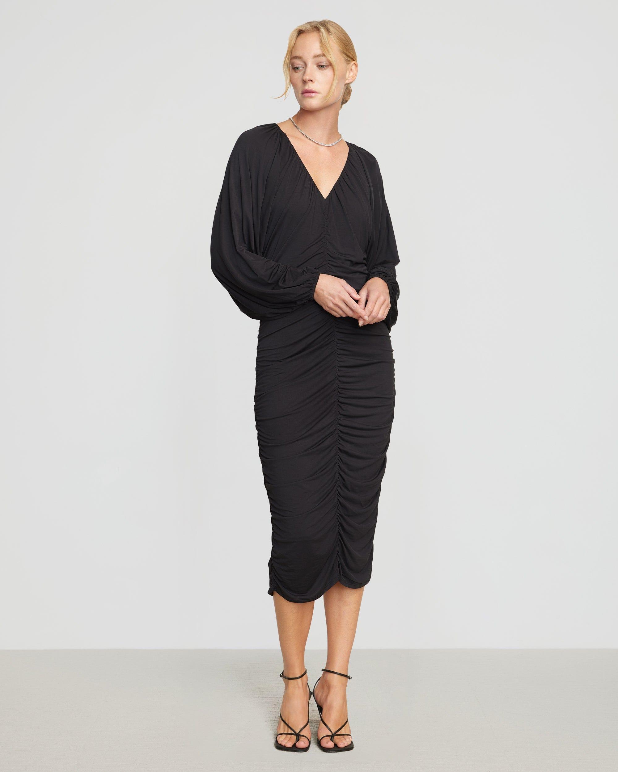 Laini V-Neck Drape Midi Dress Product Image