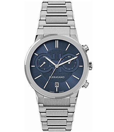 Salvatore Ferragamo Mens Swiss Chronograph Silver-Tone Stainless Steel Bracelet Watch 41mm Product Image