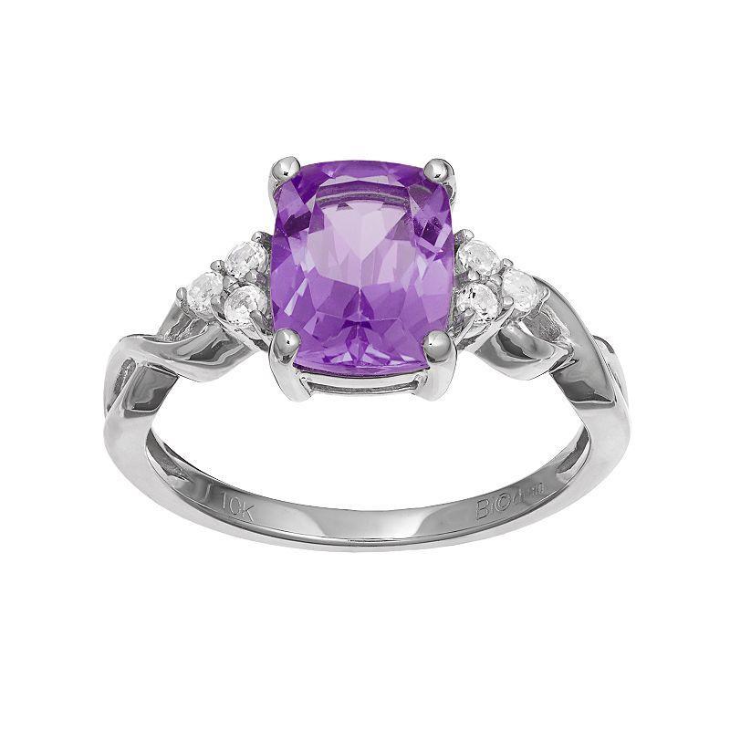 Gemminded 10k White Gold Amethyst & White Topaz Ring, Womens Purple Product Image