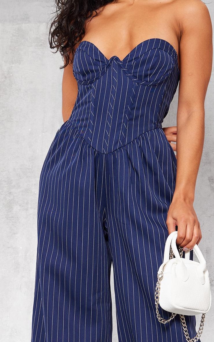 Navy Pinstripe Underwire Corset Detail Tailored Jumpsuit Product Image