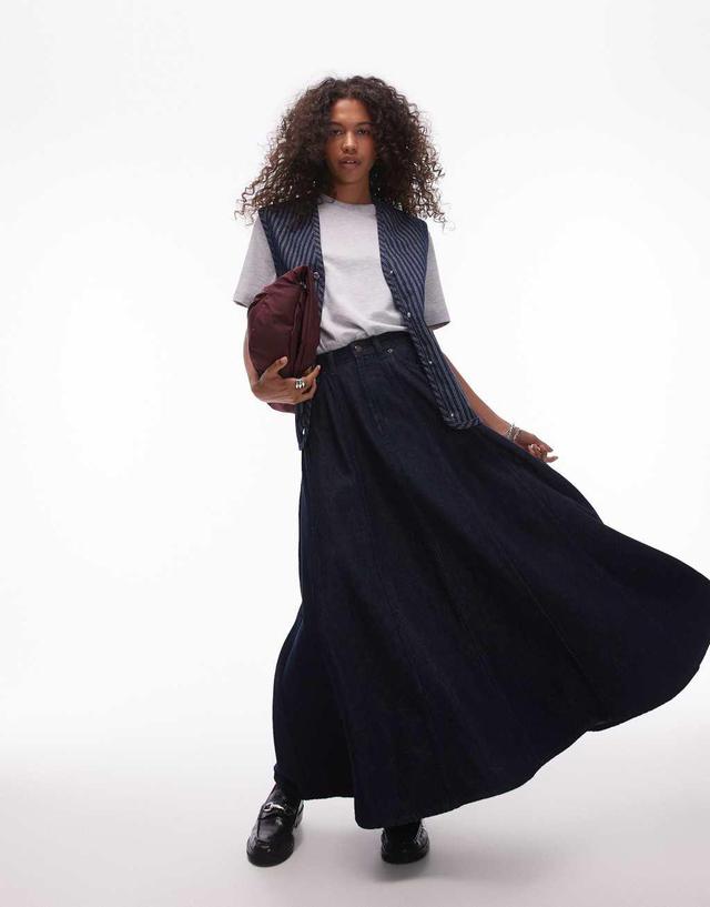 Topshop denim circle skirt in indigo Product Image