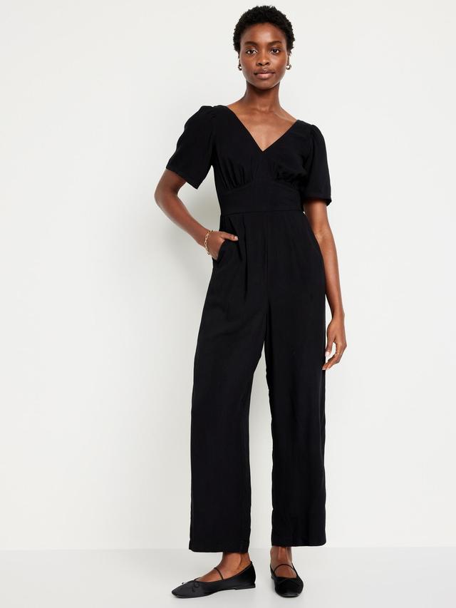 Waist-Defined Puff-Sleeve Jumpsuit for Women Product Image