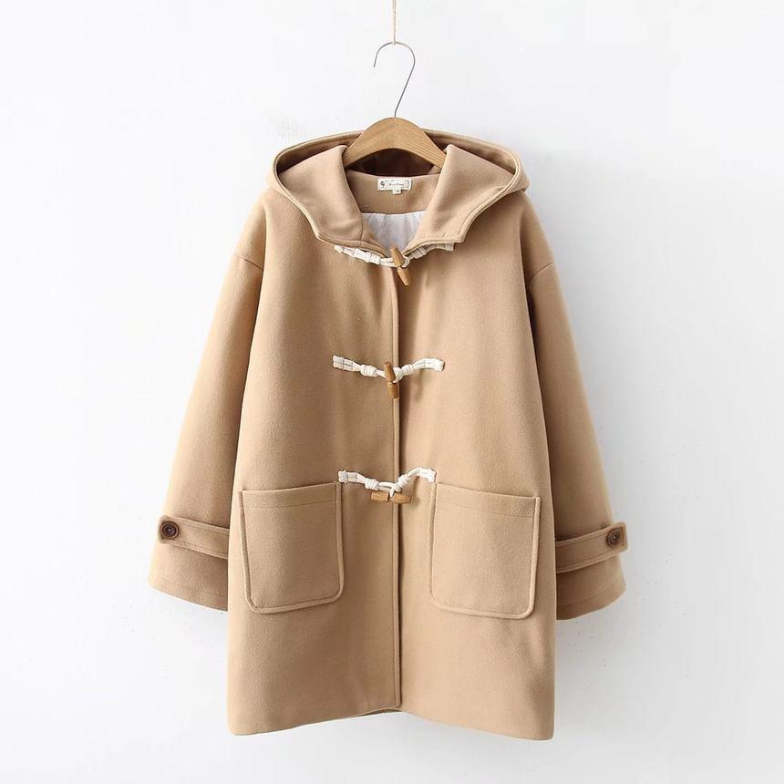 Hooded Plain Toggle Long Coat Product Image