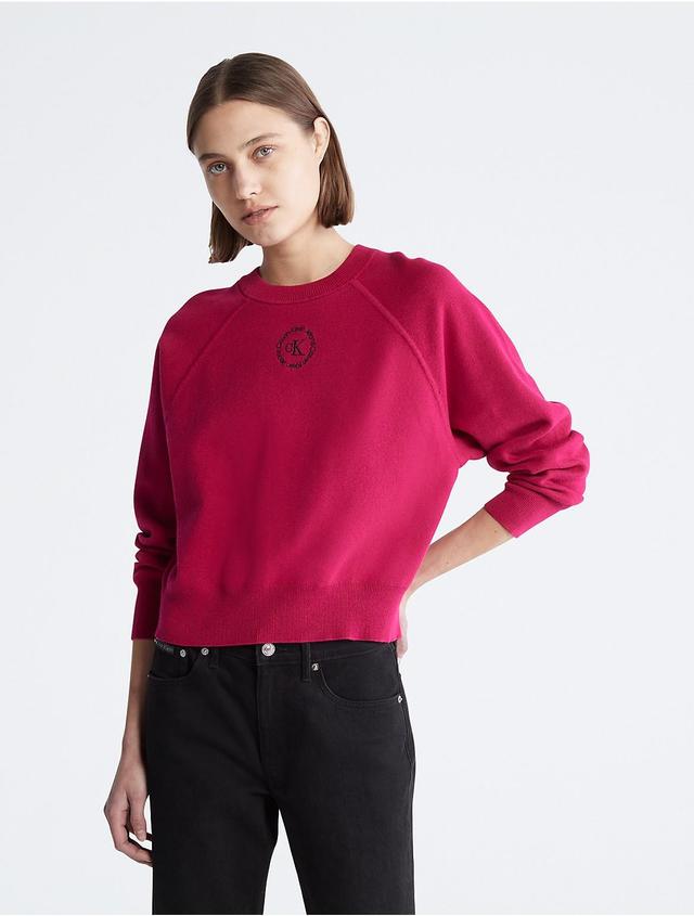 Calvin Klein Womens Monogram Logo Raglan Sleeve Crewneck Sweater - Red - XL Product Image