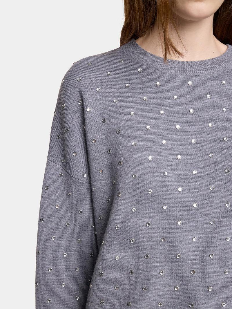 GREY CRYSTAL-EMBELLISHED SWEATER IN WOOL Product Image