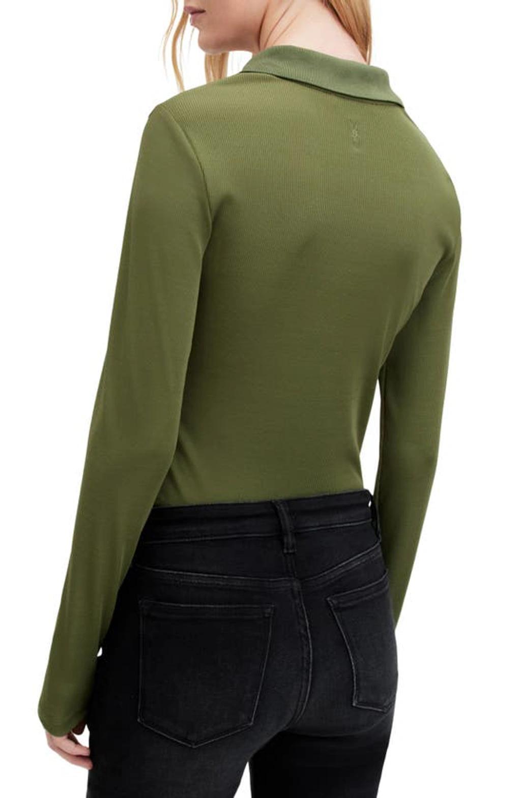 Hallie Long Sleeve Ribbed Polo Shirt In Grass Green Product Image