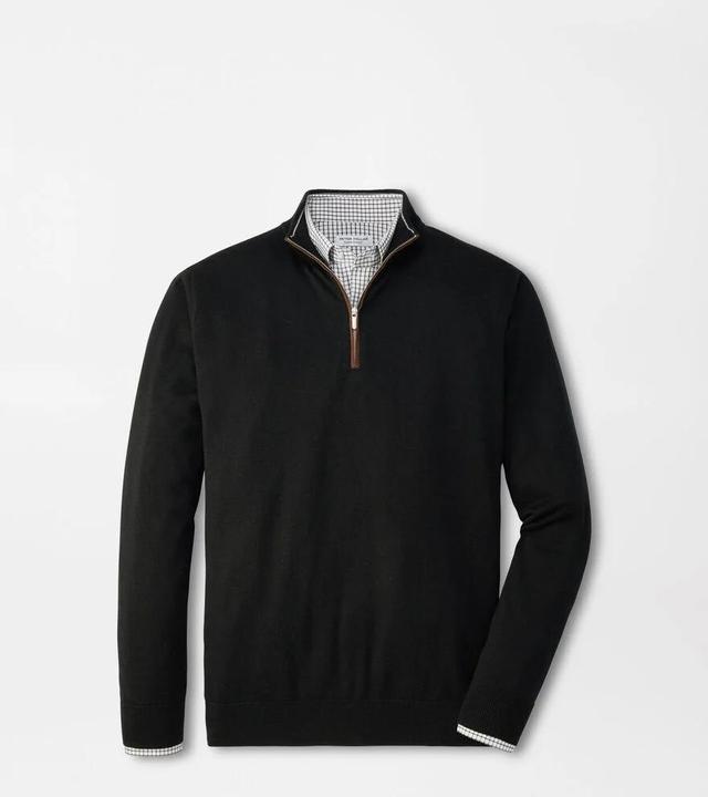 Peter Millar Mens Autumn Crest Suede Trim Quarter-Zip | Color: Black | Size: XL Product Image