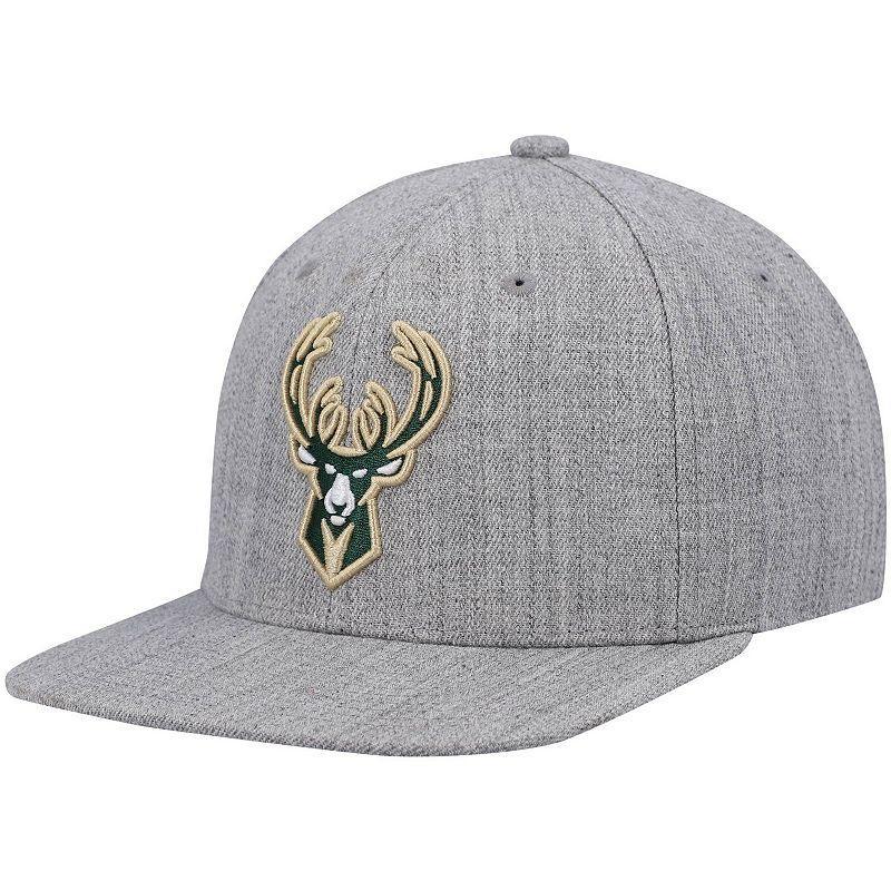 Mens Mitchell & Ness Heathered Gray Milwaukee Bucks 2.0 Snapback Hat, Grey Product Image