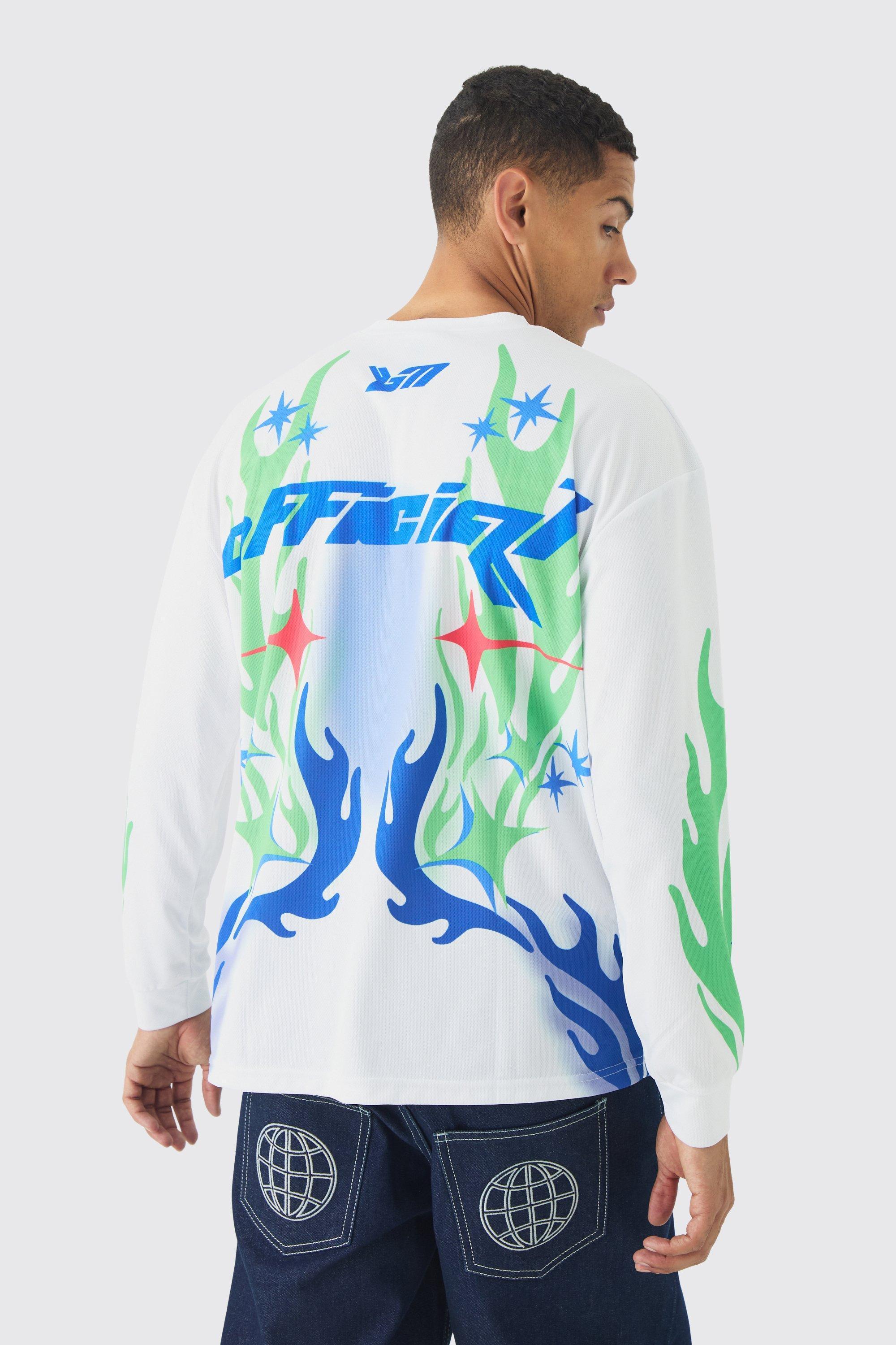 Oversized Closed Mesh Graffiti Moto Long Sleeve T-shirt | boohooMAN USA Product Image