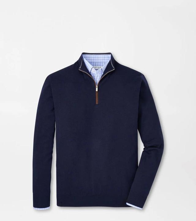 Peter Millar Mens Autumn Crest Suede Trim Quarter-Zip | Color: Navy | Size: S Product Image