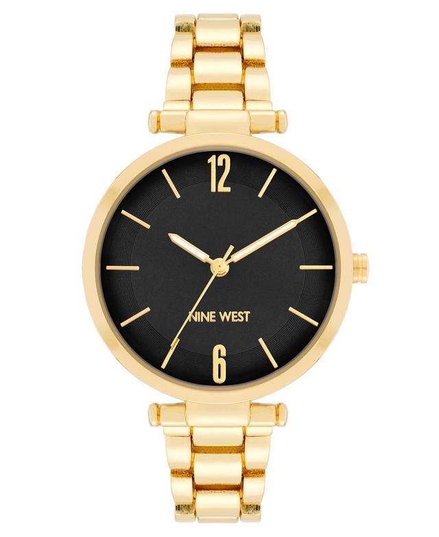 Nine West Womens Quartz Gold-Tone Alloy Link Bracelet Watch, 36mm - Black, Gold-Tone Product Image