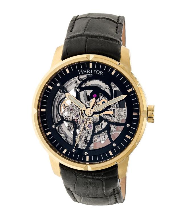 Heritor Automatic Heritor Ryder Skeleton Dial Leather-Band Watch, Gold/Silver/Brown, Standard, HERHR4604 Product Image