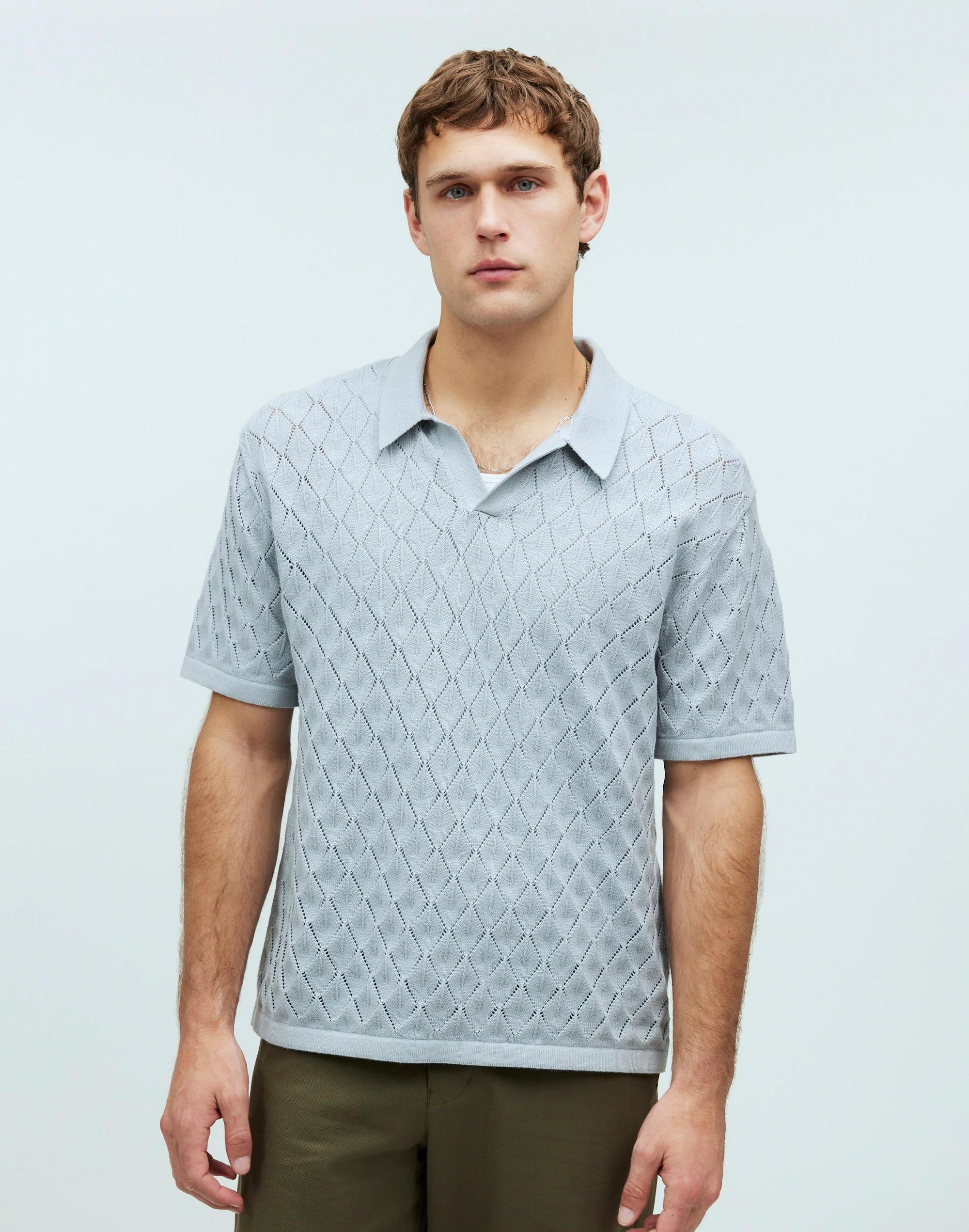 Johnny-Collar Sweater Polo Shirt in Diamond Stitch Product Image