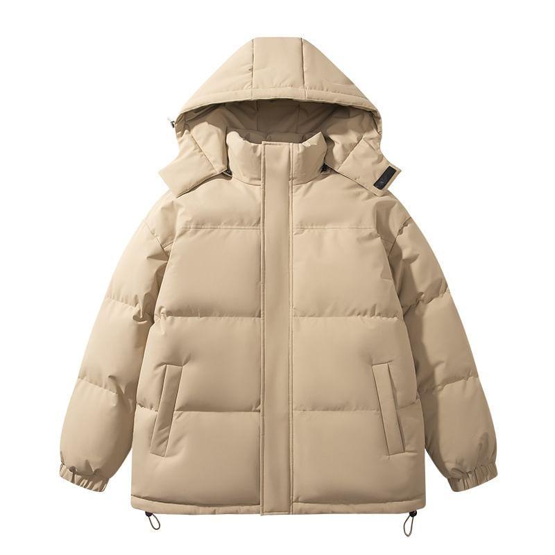 Hooded Stand Collar Two Tone Puffer Jacket Product Image