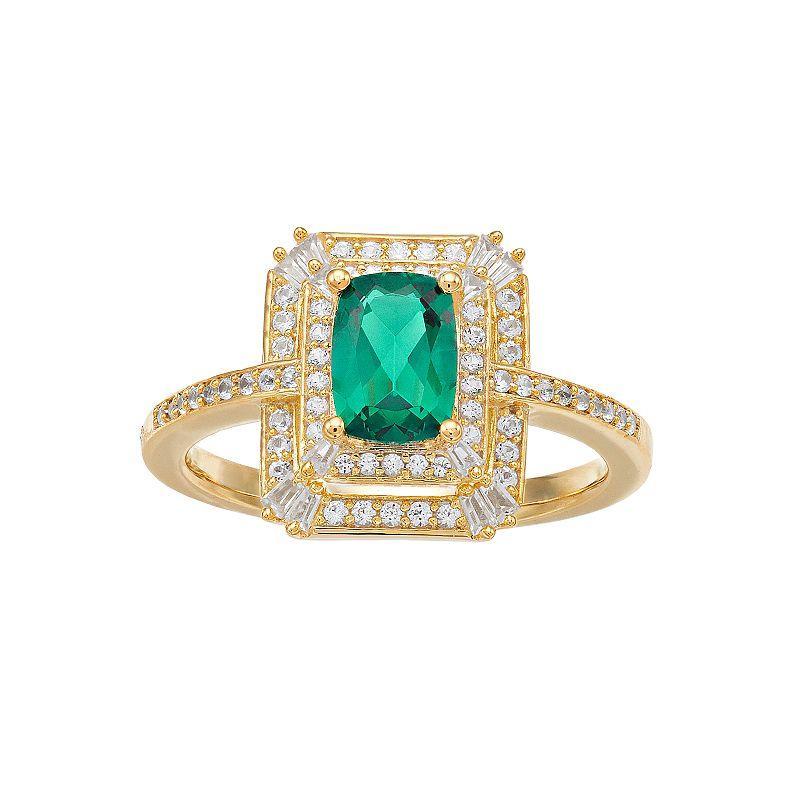 14k Gold Emerald & 1/3 Carat T.W. Diamond Tiered Frame Ring, Womens Green Product Image