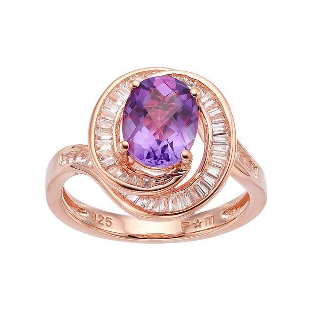 14k Rose Gold Over Silver Amethyst & Lab-Created White Sapphire Swirl Ring, Womens Pink Tone Product Image