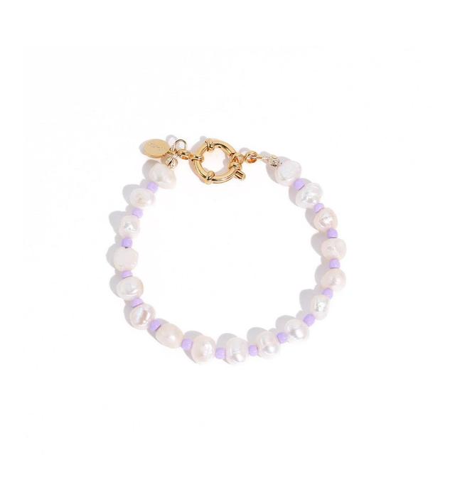 Joey Baby 18K Gold Plated Freshwater Pearls Glass Beads - Taro Bracelet 9 For Women - Purple Product Image