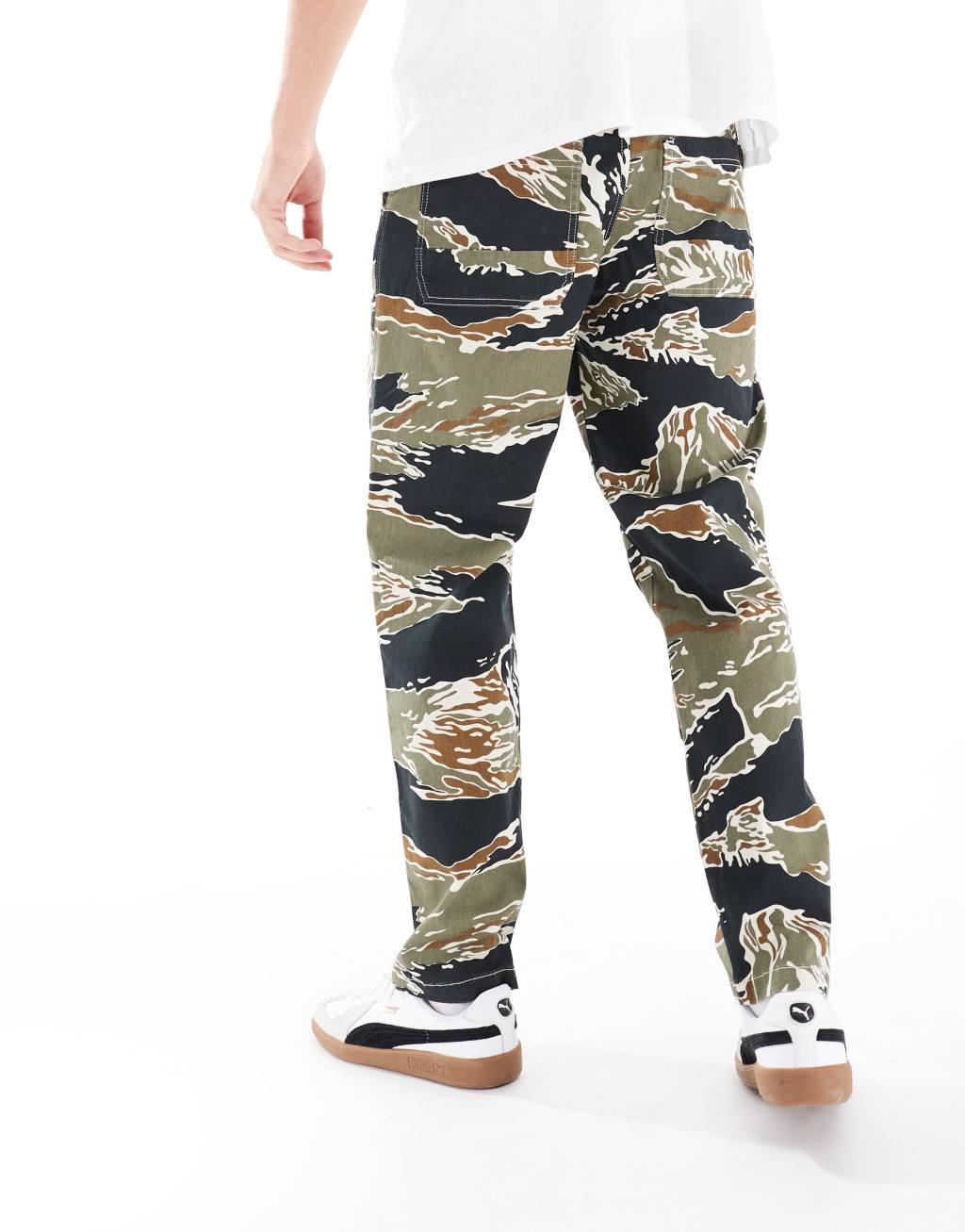 ONLY & SONS relaxed fit worker pants with tiger camo print in black Product Image