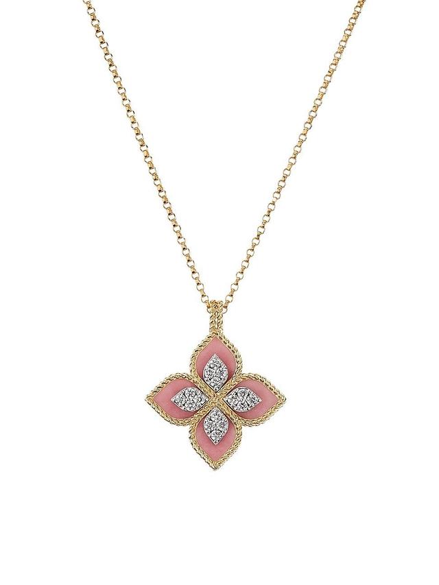 Womens Venetian Princess 18K Yellow Gold, Rhodonite & 0.15 TCW Diamond Flower Pendant Necklace Product Image