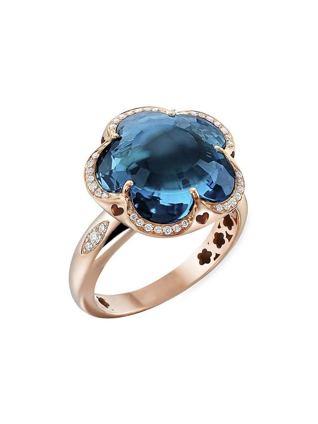 Womens Bon Ton 18K Rose Gold, London Blue Topaz & Diamonds Ring Product Image