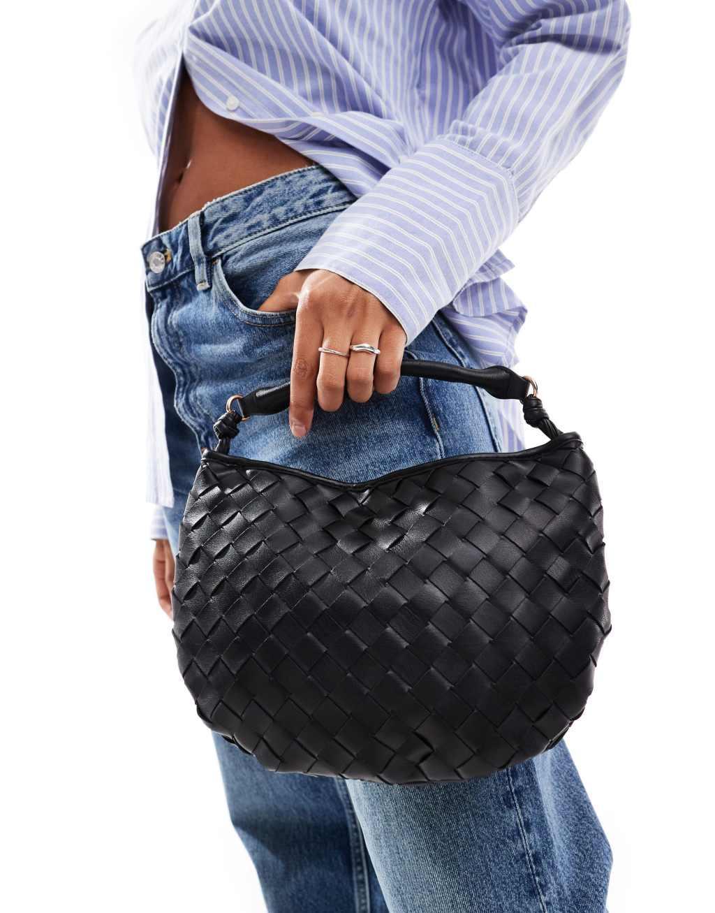 Glamorous woven texture grab bag in black  Product Image