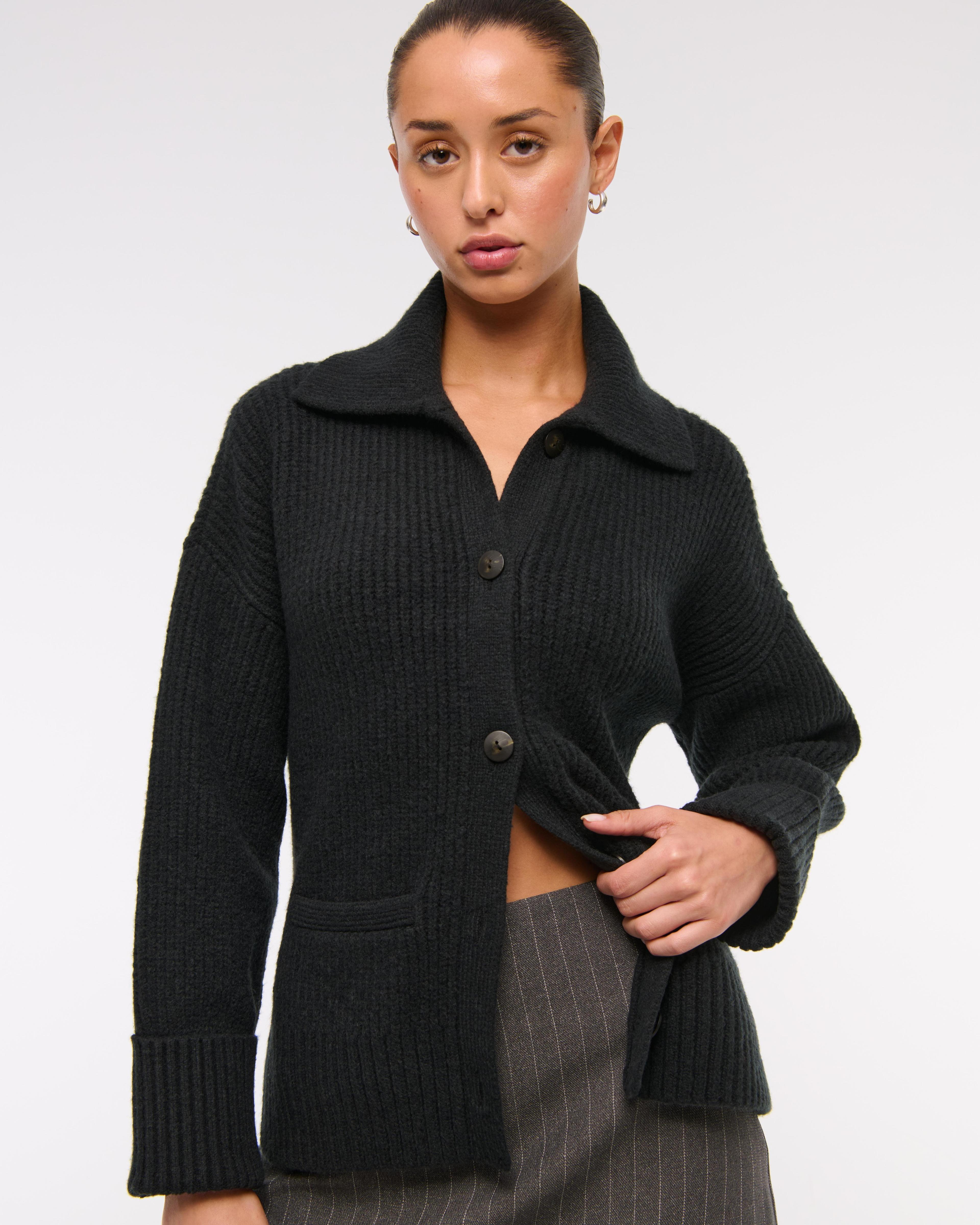 Ribbed Collared Cardigan Product Image