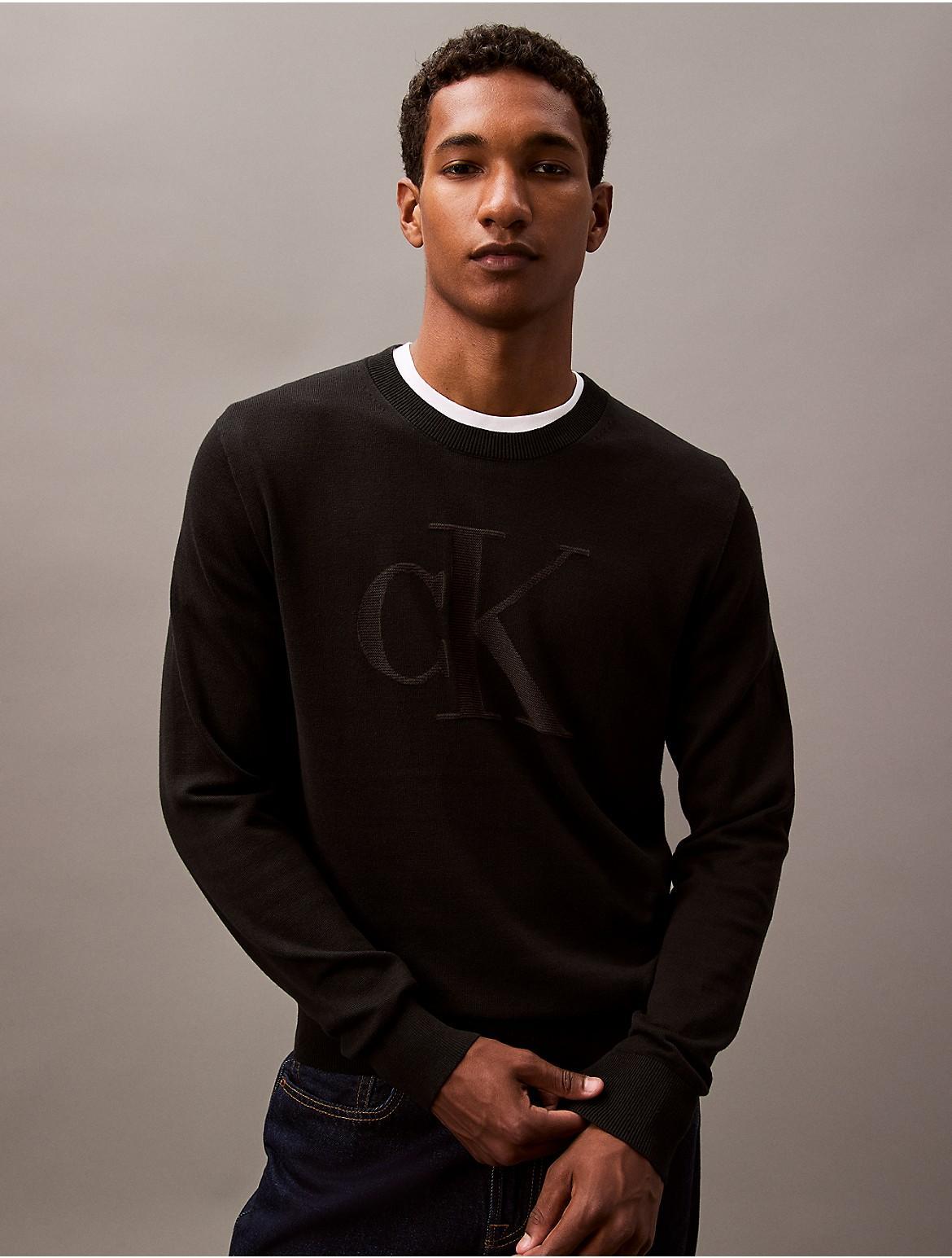 Calvin Klein Mens Smooth Cotton Monogram Logo Sweater - Black - M Product Image