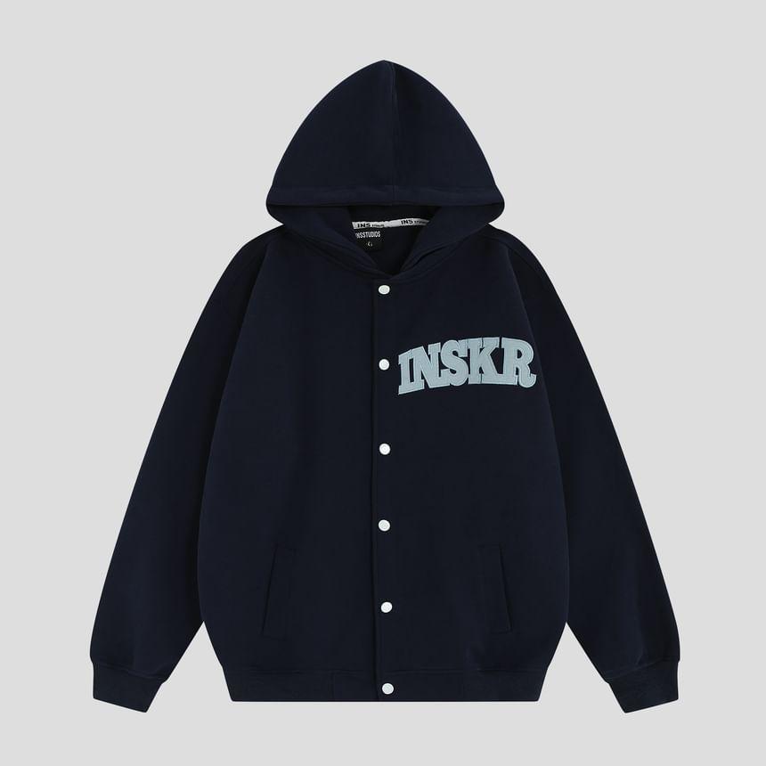 Hooded Lettering Button-Up Jacket Product Image