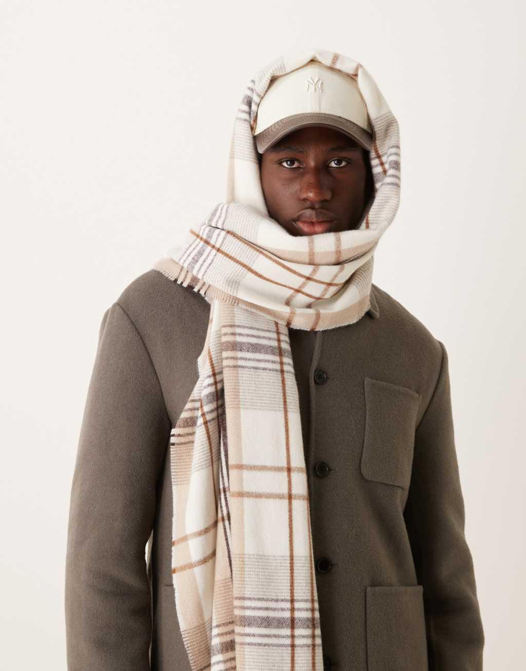 ASOS DESIGN check scarf in beige Product Image