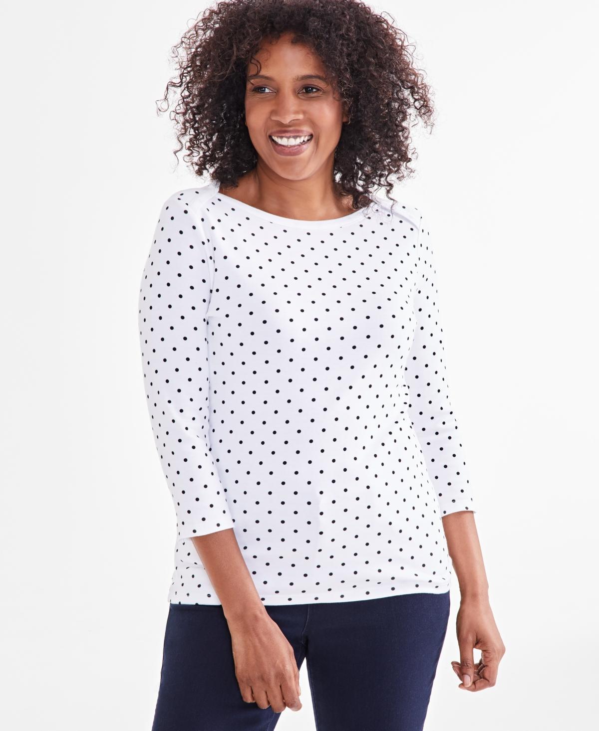 Style & Co Womens Pima Cotton Boat-Neck 3/4-Sleeve Top, Created for Macys Product Image