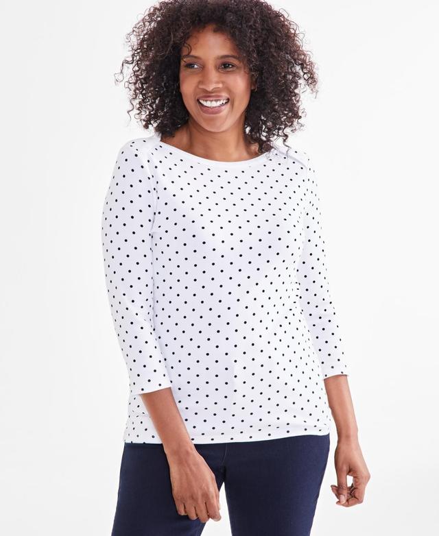 Petite Cotton Dot-Print Boat-Neck Top, Created for Macy's Product Image