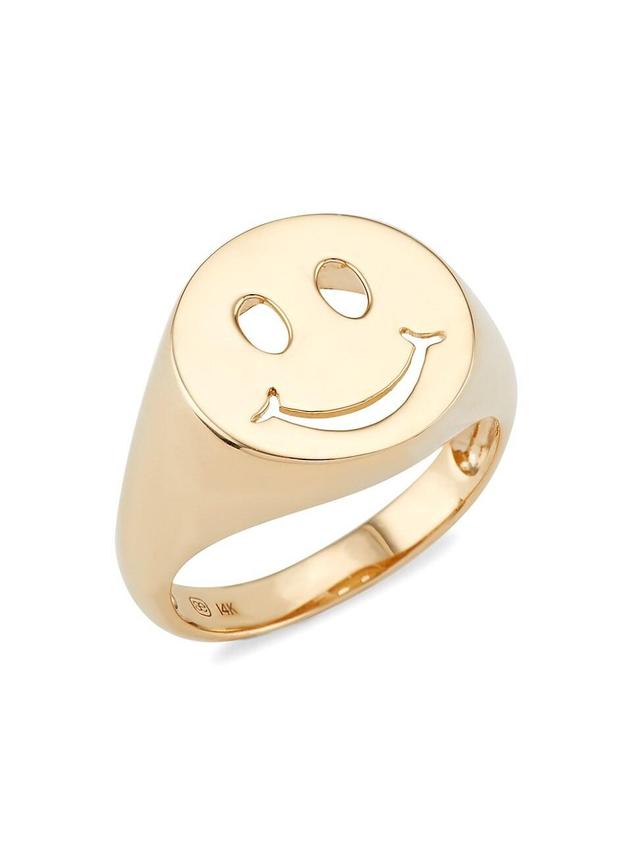 Womens Happy Face 14K Yellow Gold Signet Ring Product Image