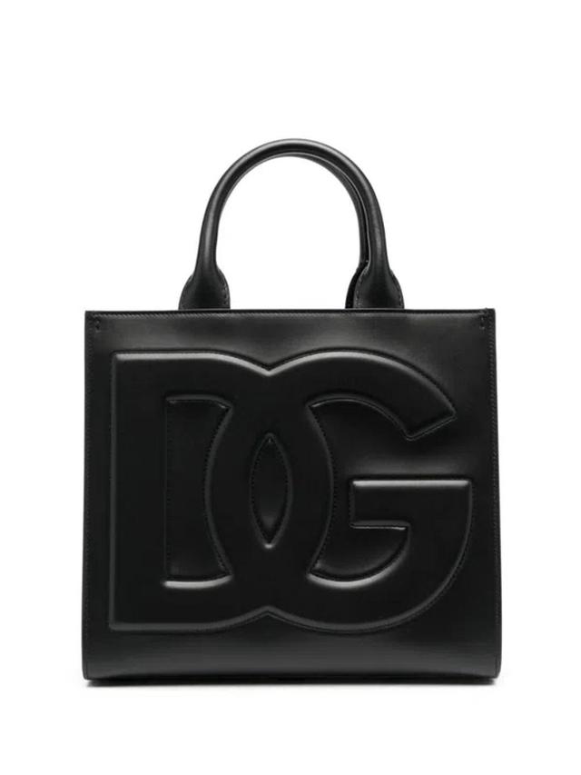 Small Dg Daily Tote Bag In Calf Leather With Front Logo In Black Product Image