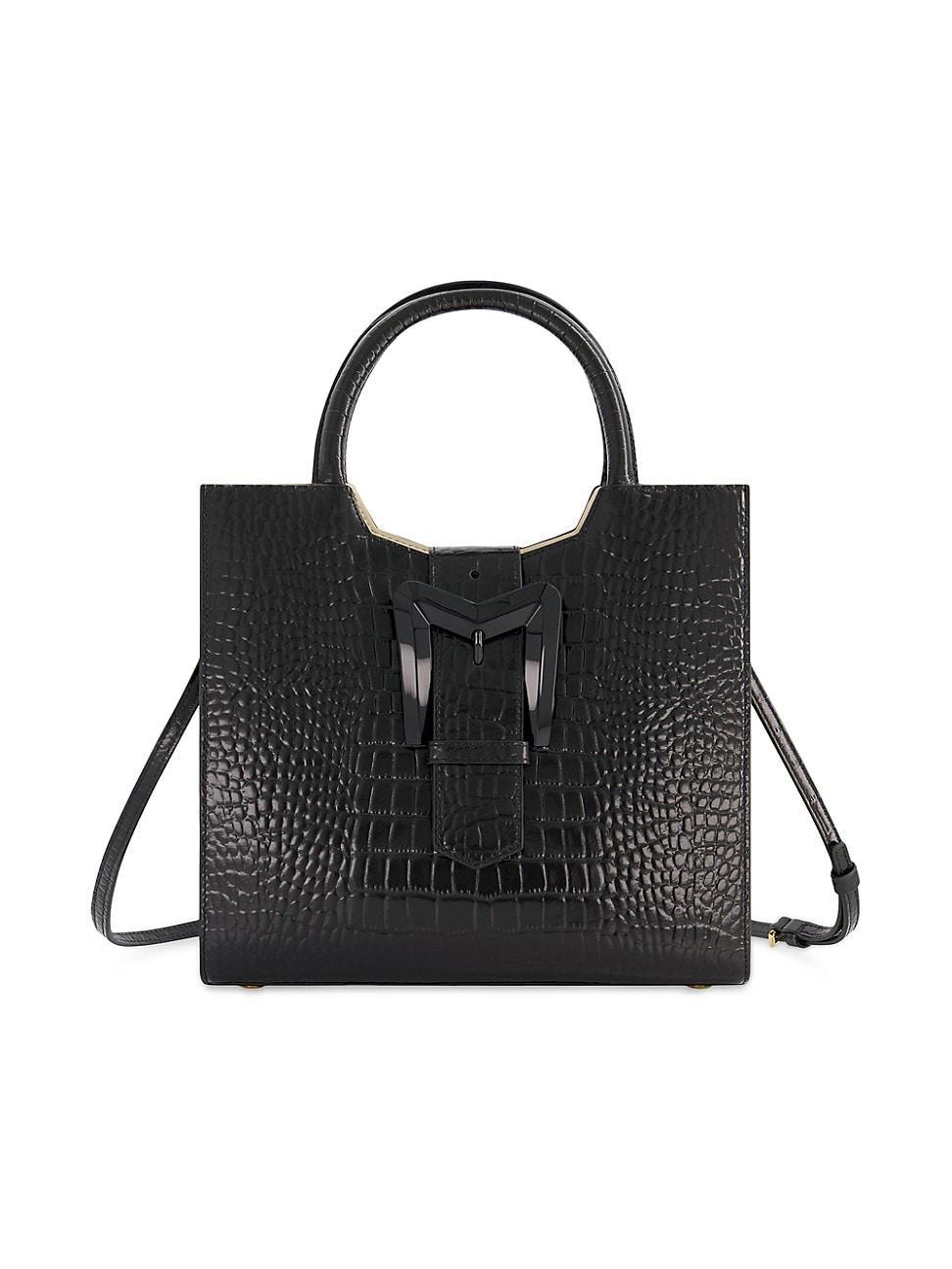 Womens Medium Crocodile-Embossed Leather Tote Bag Product Image