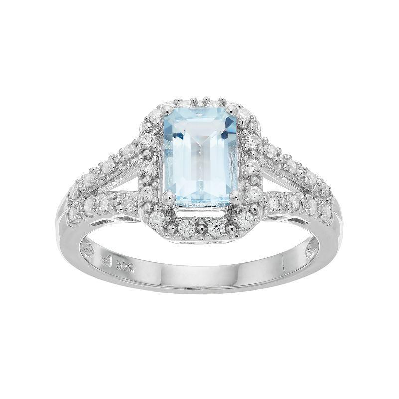 Sterling Silver Aquamarine & Cubic Zirconia Halo Ring, Womens Product Image