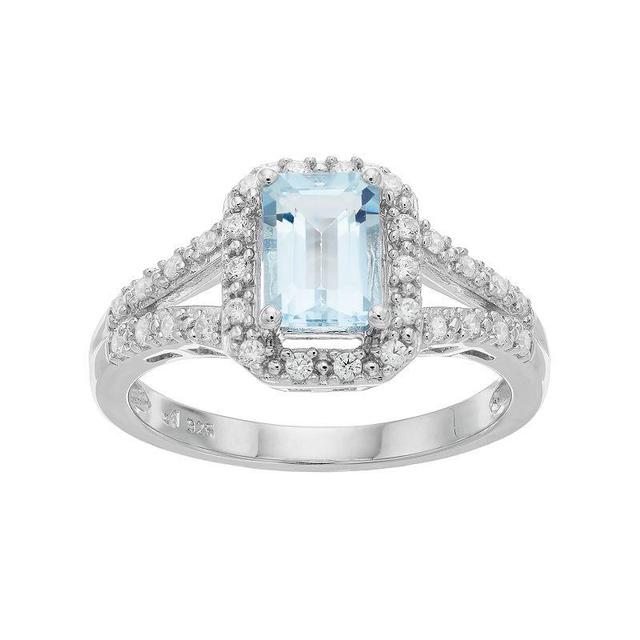 Sterling Silver Aquamarine & Cubic Zirconia Halo Ring, Womens Blue Product Image