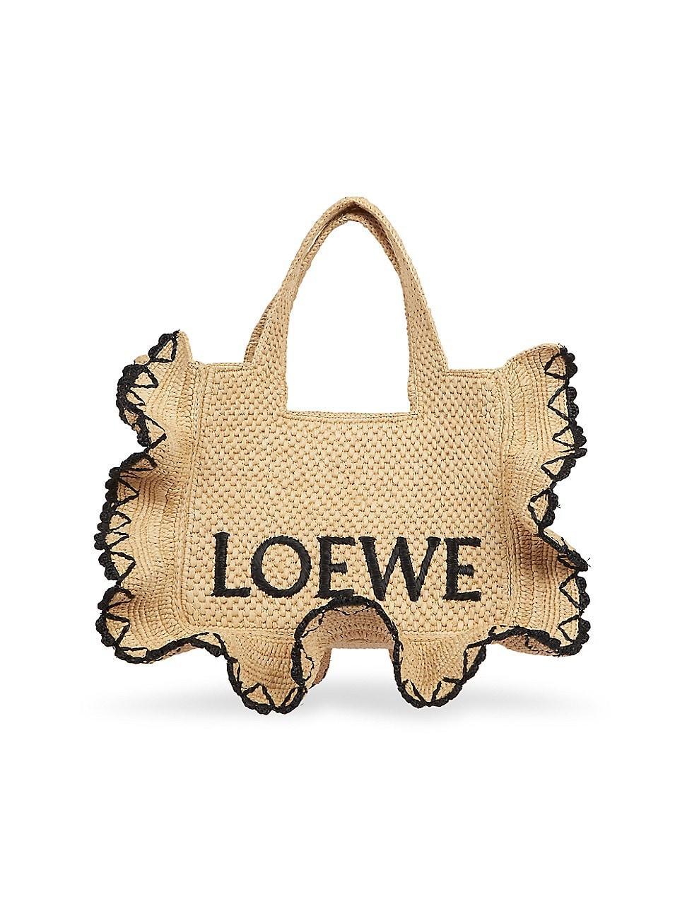 Womens LOEWE x Paulas Ibiza Small Ruffled Raffia Tote Bag product image