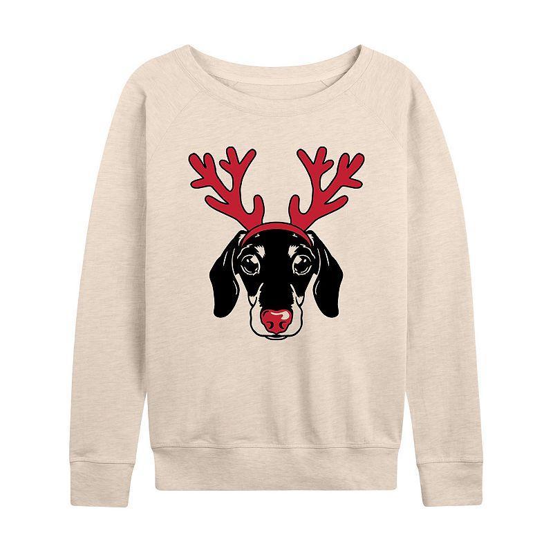 Womens Dachshund Reindeer Antlers Slouchy Graphic Sweatshirt, Girls Product Image