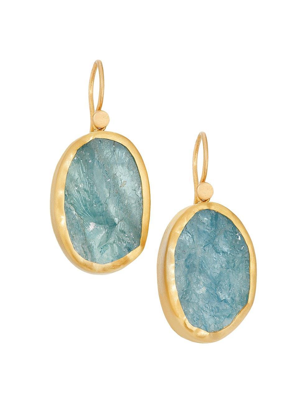 Womens 22K Yellow Gold & Aquamarine Drop Earrings Product Image