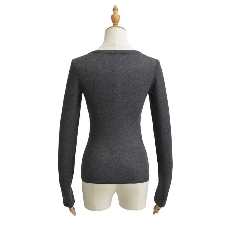 Long Sleeve Henley Plain Tee Product Image