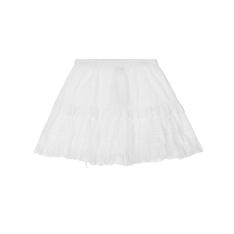 Balletcore High Waist Plain Bow Accent Ruffled Mini A-Line Skirt Product Image