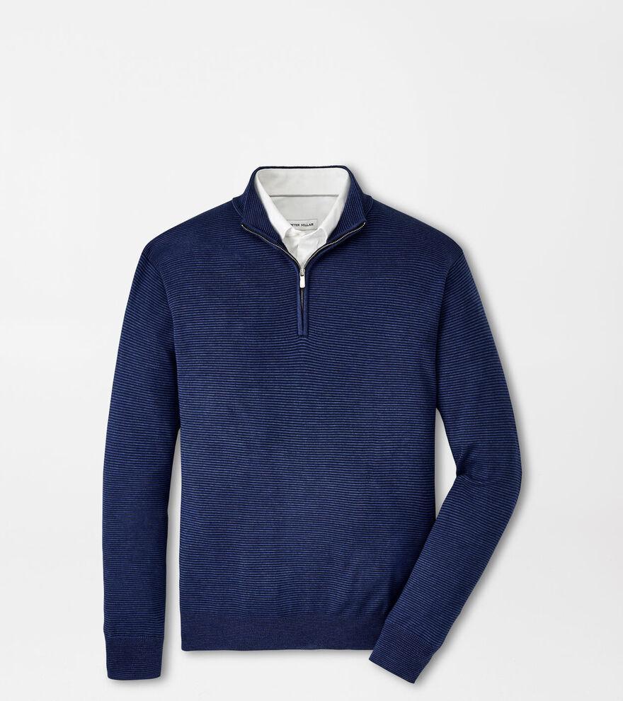 Peter Millar Mens Canton Stripe Quarter Zip Sweater | Color: Navy | Size: M Product Image