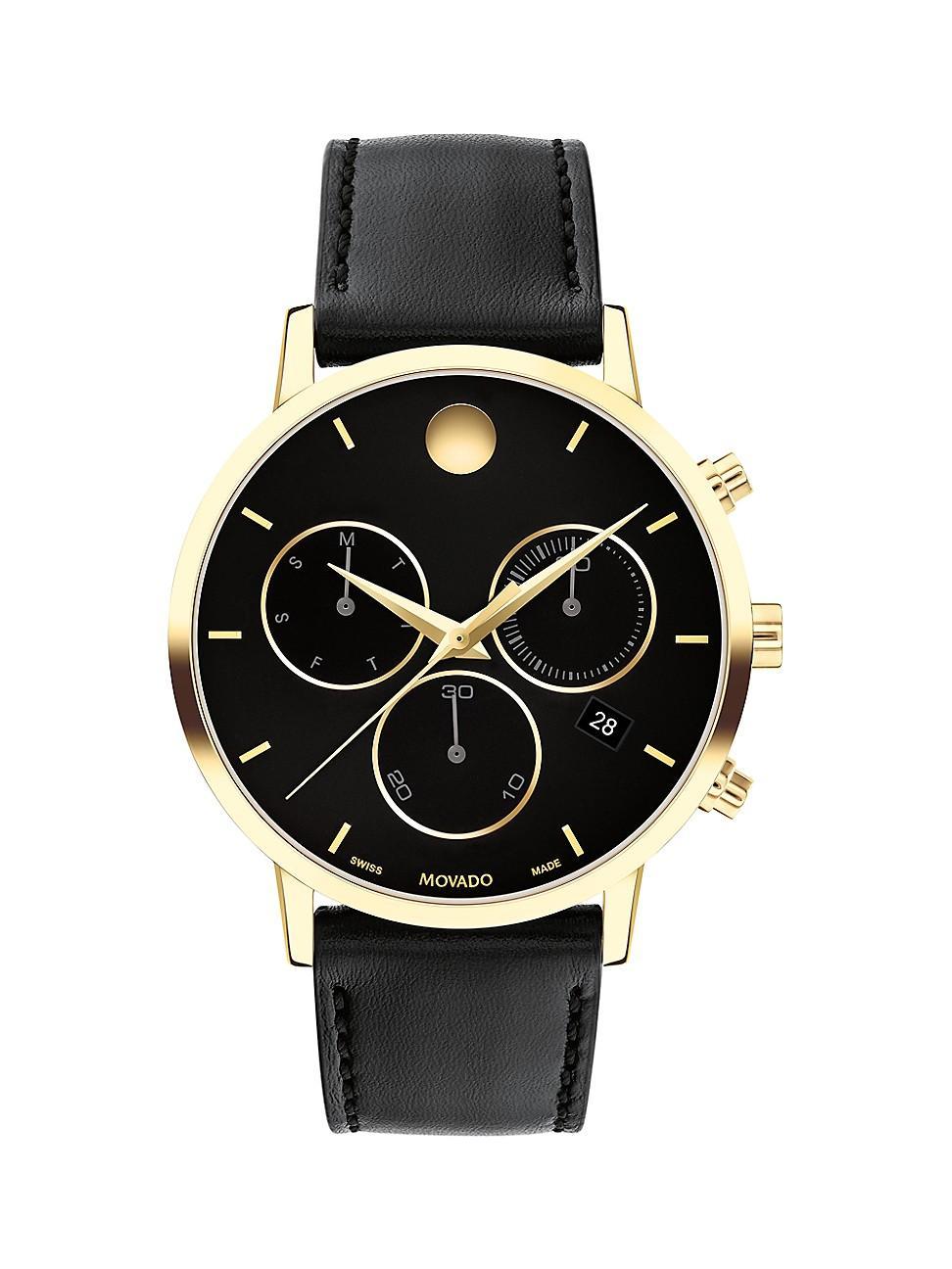 Men's Movado MuseumÂ® Classic Gold-Tone PVD Chronograph Strap Watch with Black Dial and Date Window (Model: 0607779) Product Image