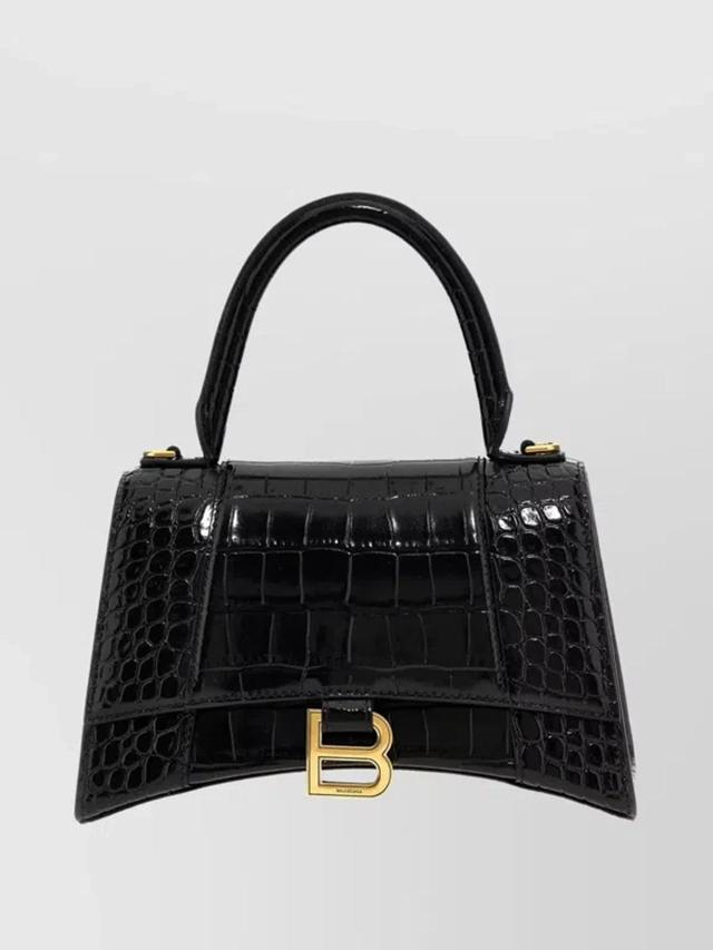 BALENCIAGA Hourglass Small Croc-effect Leather Crossbody Bag In Black Product Image