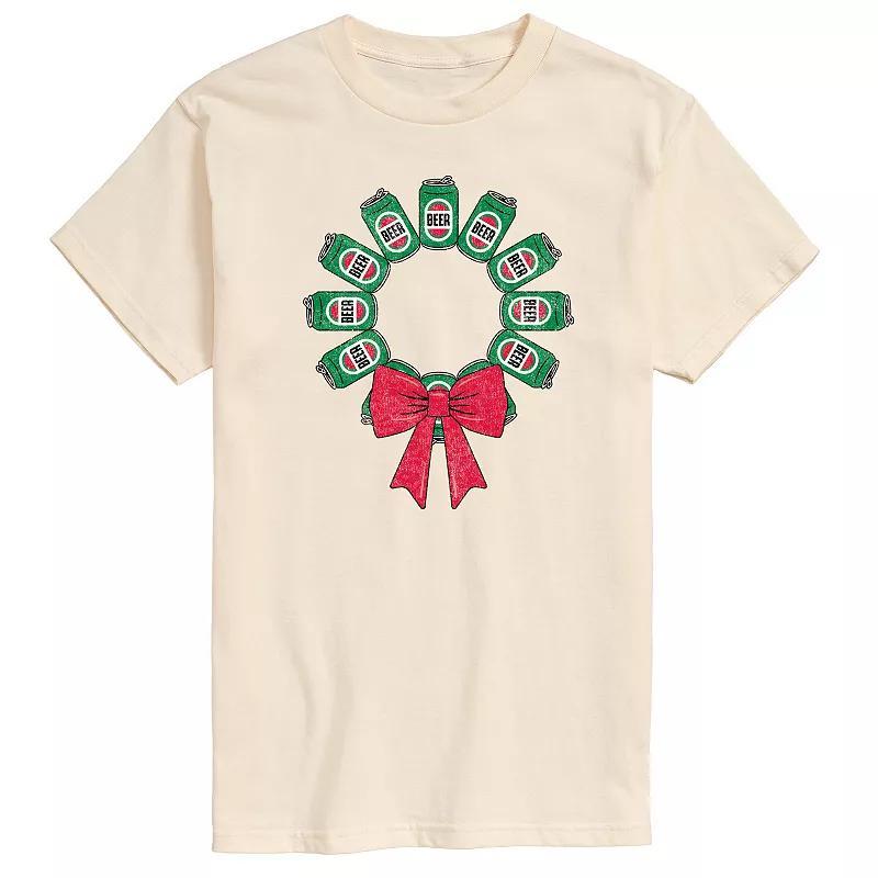 Mens Beer Christmas Wreath Graphic Tee Product Image