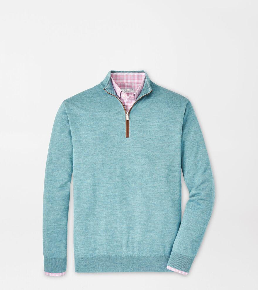 Peter Millar Mens Autumn Crest Suede Trim Quarter-Zip | Color: Cyan | Size: S Product Image