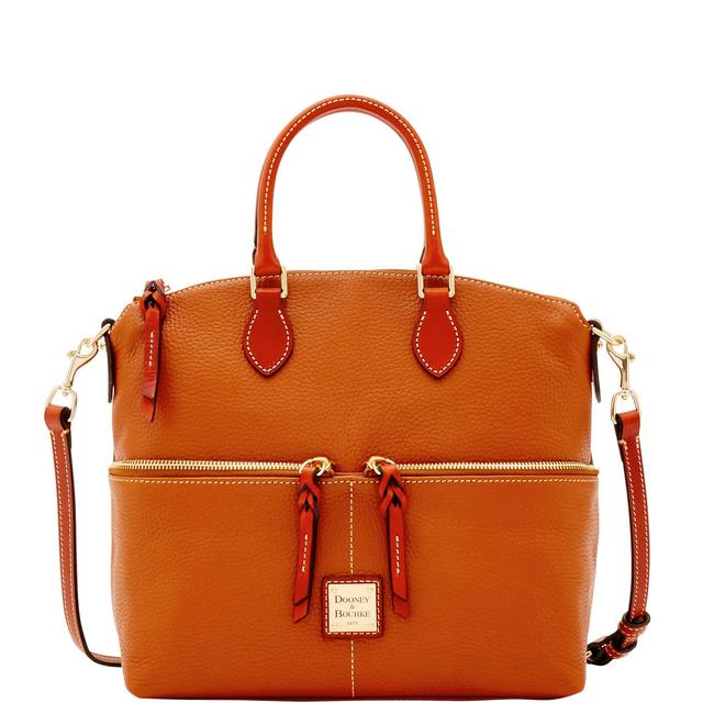 Dooney & Bourke Womens Pebble Grain Double Pocket Leather Satchel Bag in Caramel Product Image